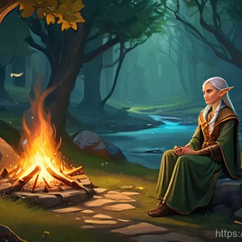 리니지 MMORPG 장단점 - A nostalgic depiction of a female Elven Mystic, garbed in classic, modest fantasy robes and function...