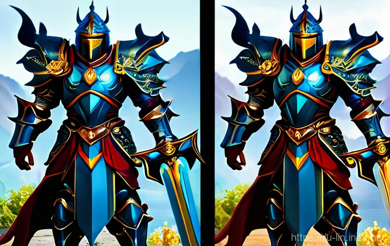 리니지 희귀 장비 가치 평가 - **A Resplendent Warrior Displaying Masterwork Gear:** A heroic, formidable male or female warrior fr...