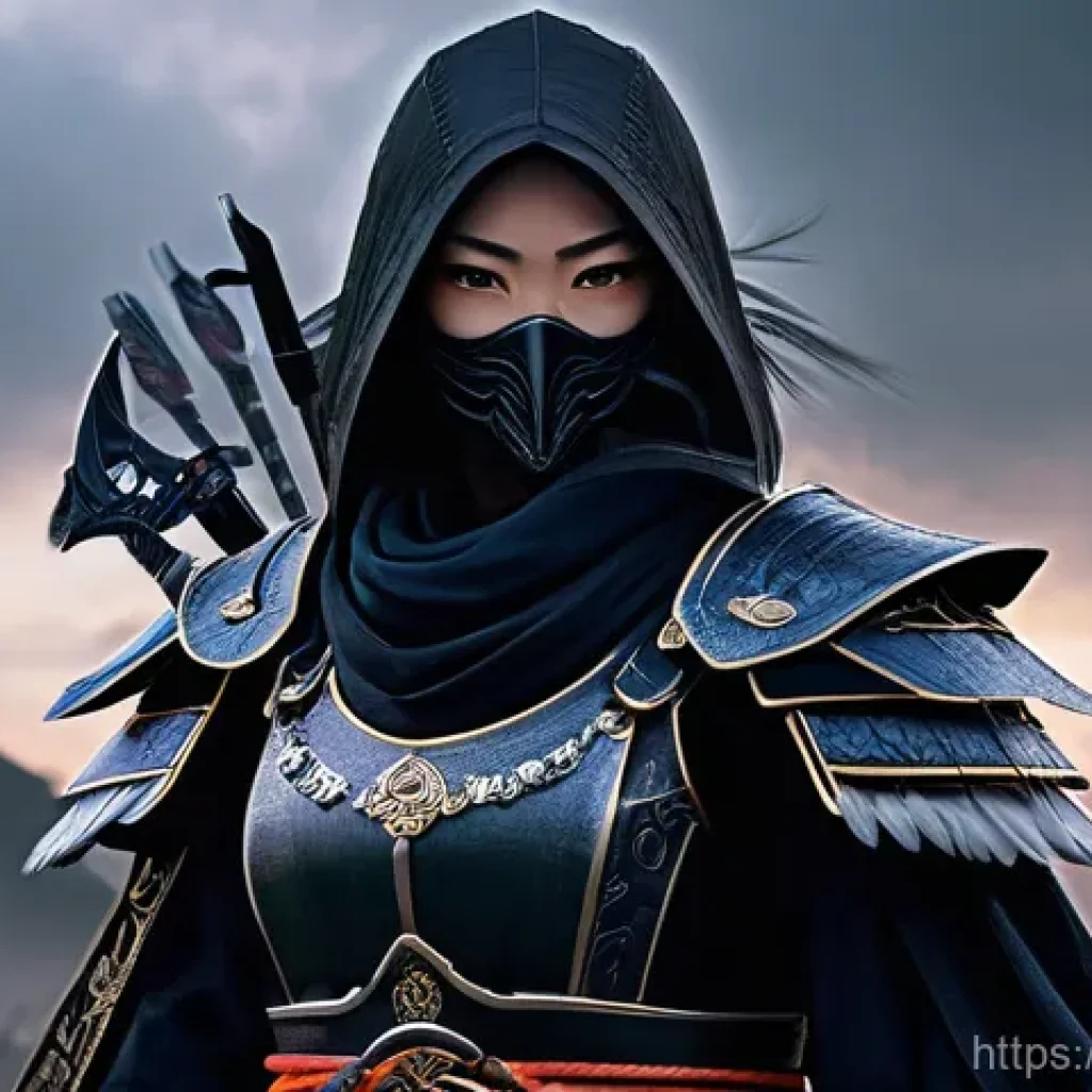 리니지 커뮤니티 게임 플레이 토론 - **Prompt for "Samurai Raven" Character:**
    "A powerful female 'Samurai Raven' character from Line...