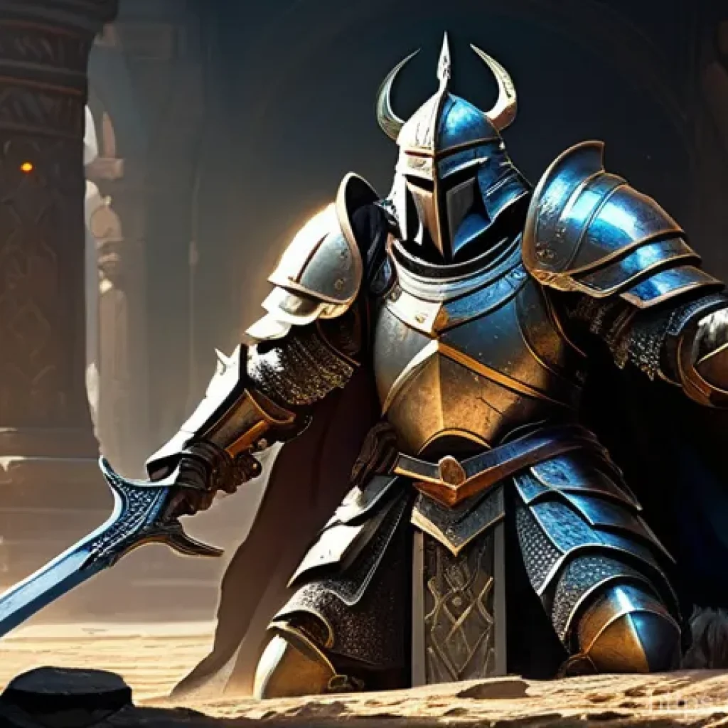 리니지 마법서 얻는 법 - **Prompt:** A victorious fantasy warrior, clad in ornate C-grade plate armor, stands over a recently...