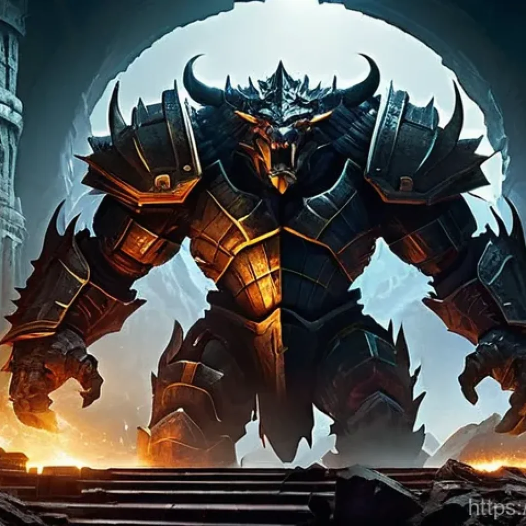 리니지 신규 보스 레이드 - **Prompt 1: The Colossus's Dominion**
"A colossal, heavily armored raid boss, known as 'The Colo...