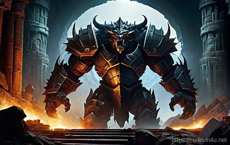 리니지 신규 보스 레이드 - **Prompt 1: The Colossus's Dominion**
"A colossal, heavily armored raid boss, known as 'The Colo...